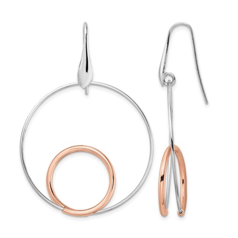 New Leslie’s Sterling Silver Rhodium-Plated Rose-Tone Polished Dangle Earrings